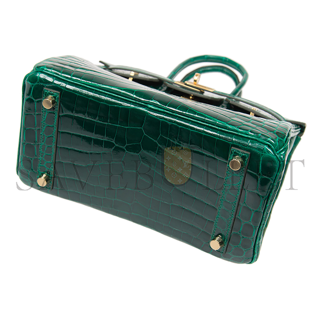 H**mes master birkin 25 crocodile leather shiny emerald gold buckle h041354ck3u (25*20*13cm)